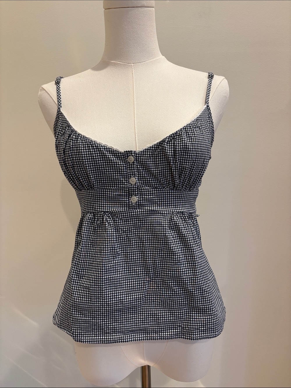 Brandy Melville Tank black and White Gingham Tie Back OS